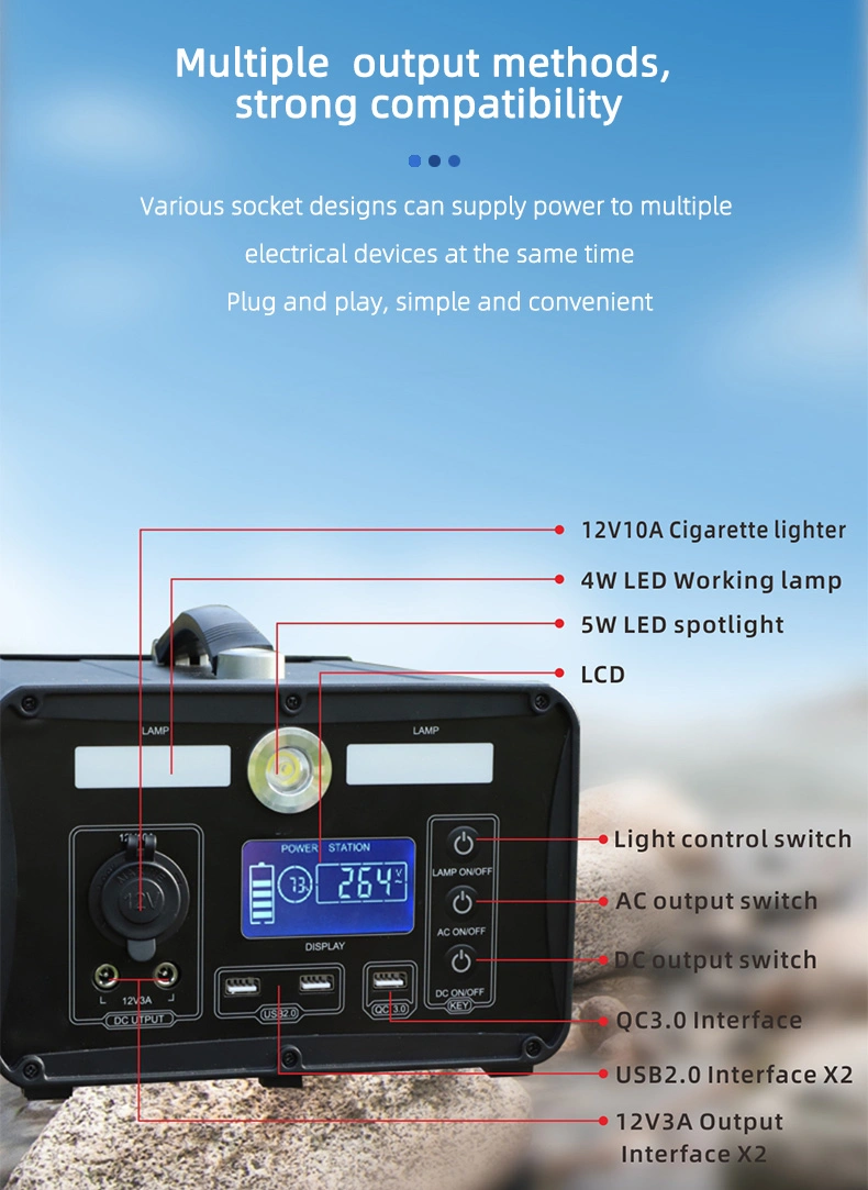 Solar Generator 5000W Jump Starter Power Station 1500W 600W Portable Electric Car Power Station Supply with Pull and Handle