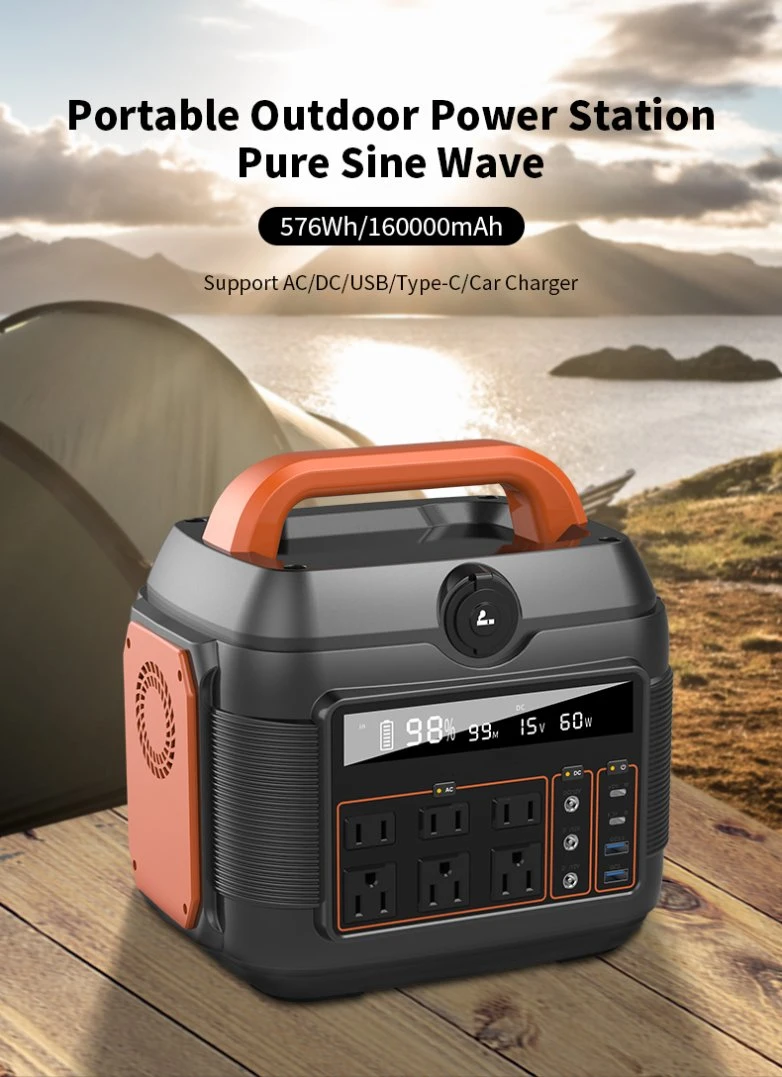 Fast Charge Lithium Battery 576wh 160000mAh 600W Portable Outdoor Power Station