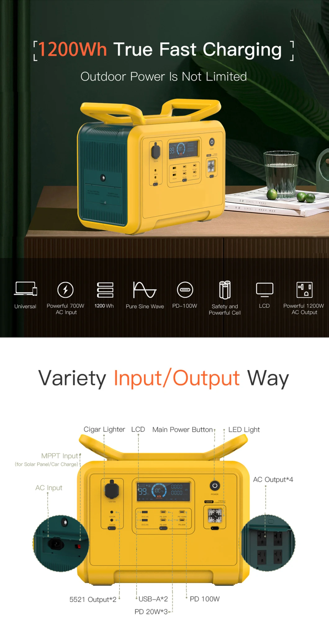 Best New Energy All Power 100W 500W 1200W Outdoor Solar Rechargeable Emergency Camping Power Bank 1000W 1008wh Home Charging Backup Portable Power Station