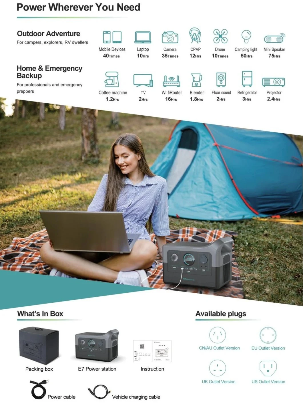 700W Portable Energy Storage Outdoor Multi-Function Portable Power Station Bank