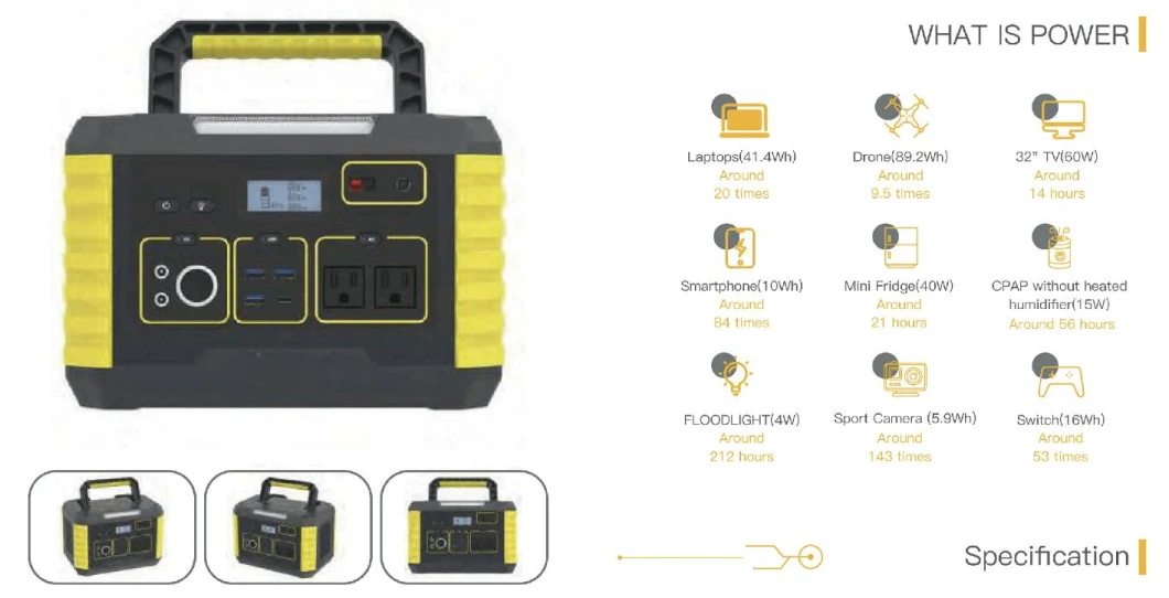 1000W Portable Solar Power Station with 100W Solar Panel LiFePO4 Battery 600W Solar Energy System Kit